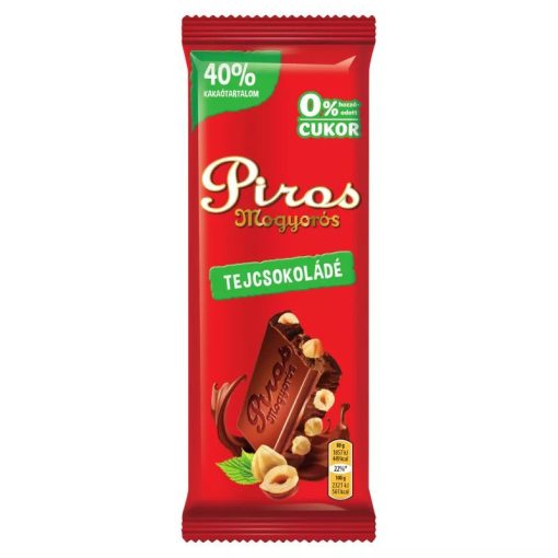 Piros Mogyorós tejcsokoládé egész mogyoróval hozzáadott cukor nélkül 80g